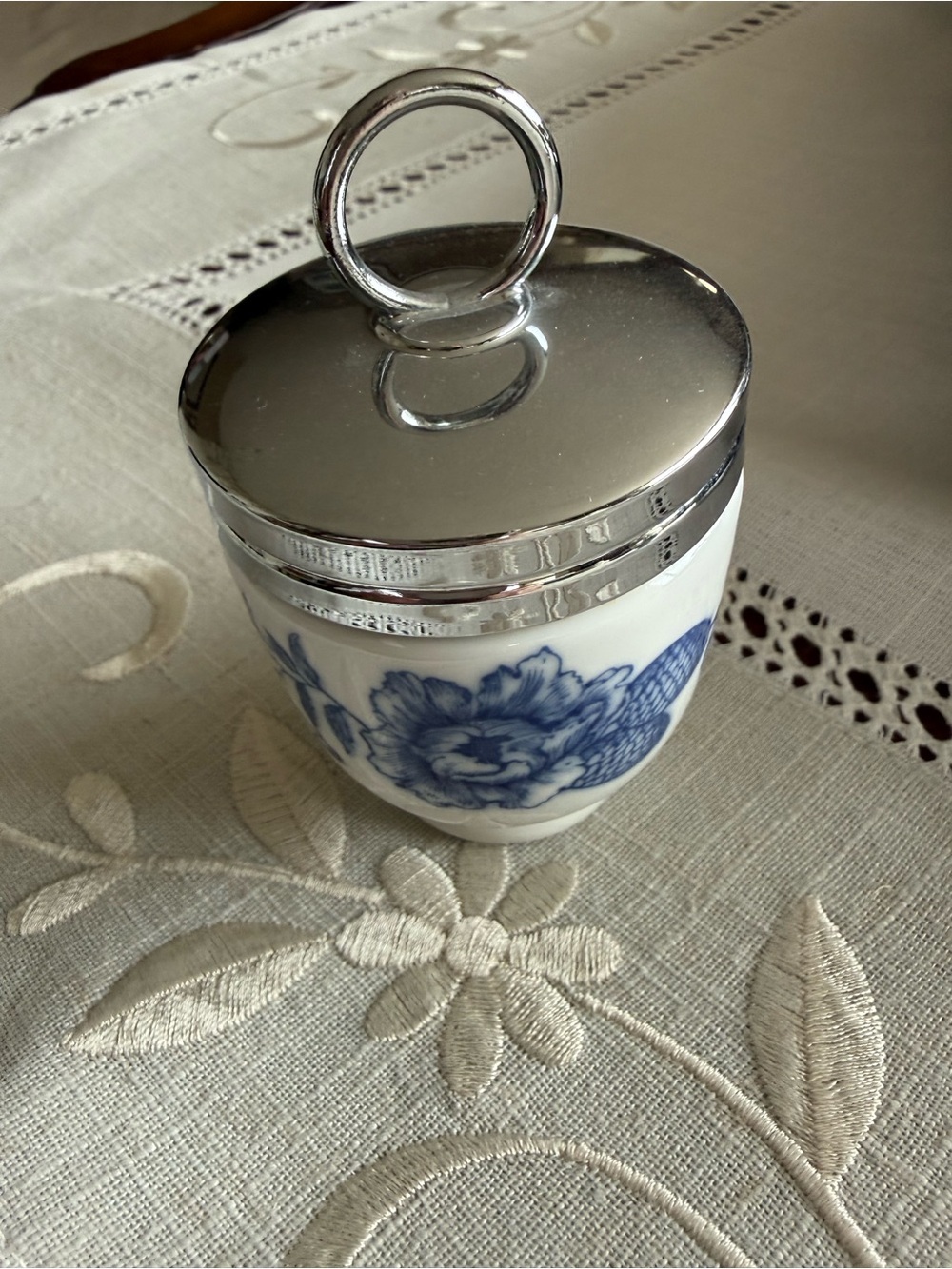 VTG Royal Worcester Porcelain Egg Coddler - Rhapsody Blue Floral